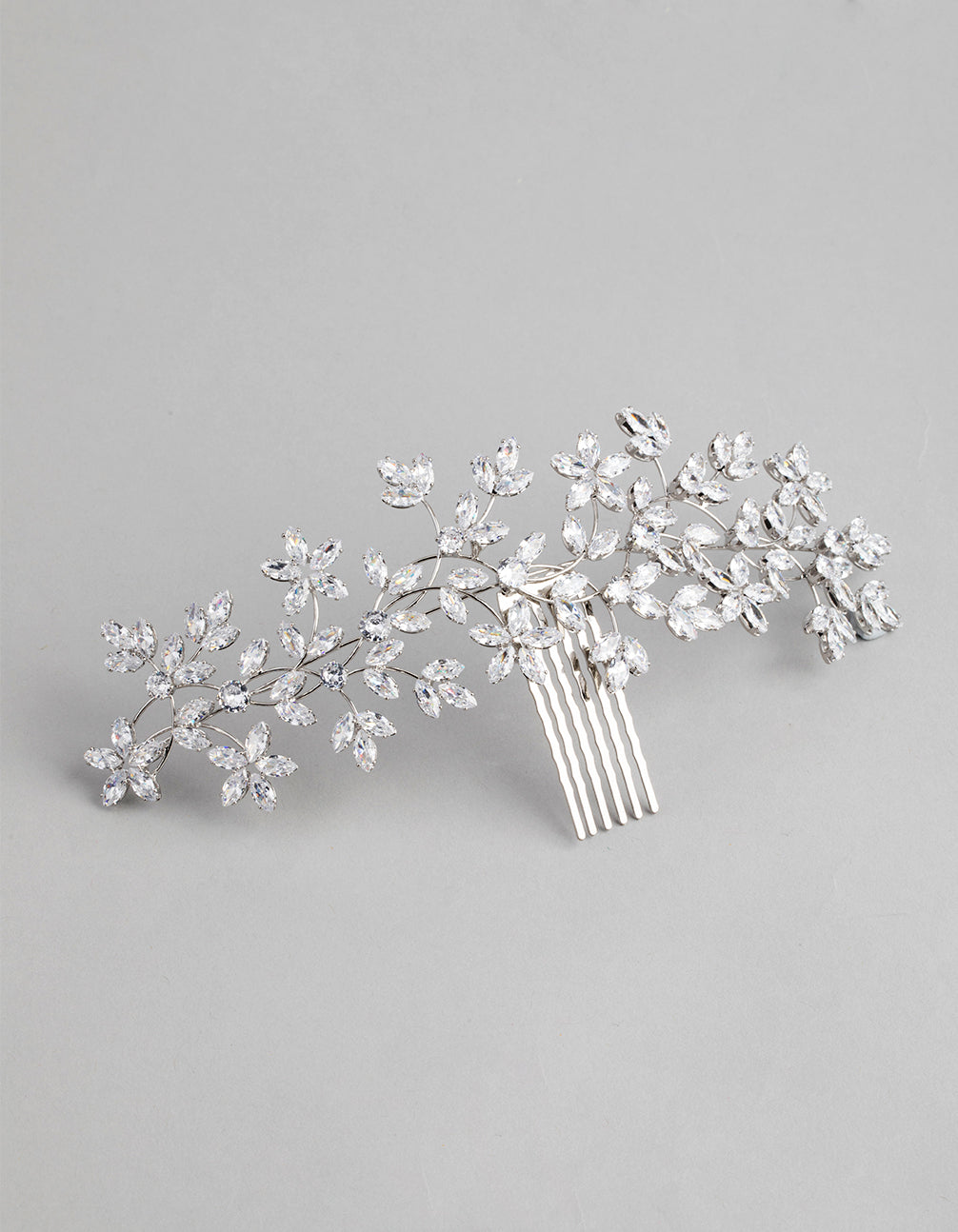 Rhodium Cubic Zirconia Flower Garden Comb