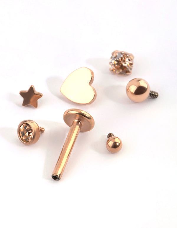 Rose Gold Plated Titanium Heart & Star Flat Back 6-Pack