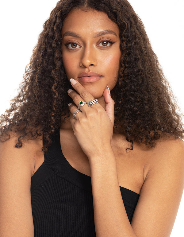 Emerald Cubic Zirconia Statement Ring 5-Pack