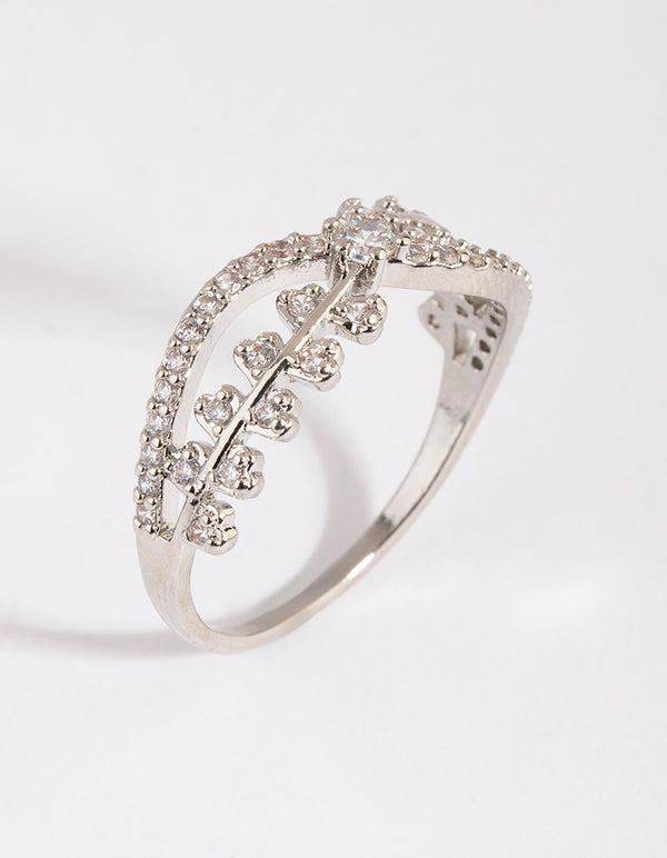 Silver Cubic Zirconia Cross Over Ring