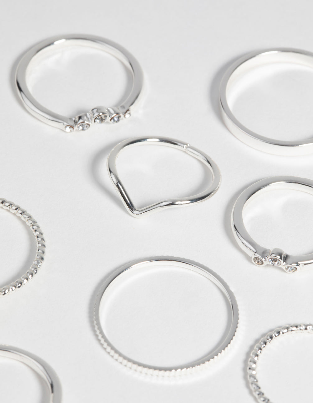 Silver Pearl & Diamante Ring 9-Pack