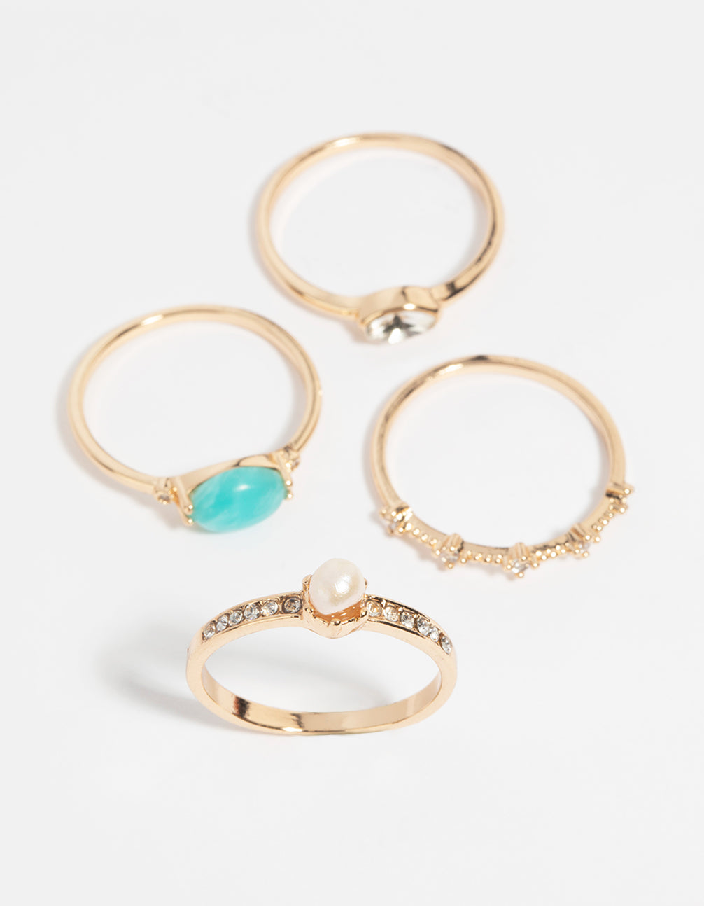 Gold Pearl & Semi-Precious Ring 4-Pack