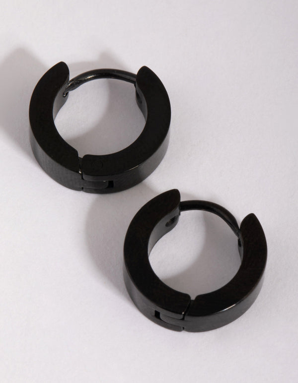 Matte Black Wide Huggie Hoop Earrings