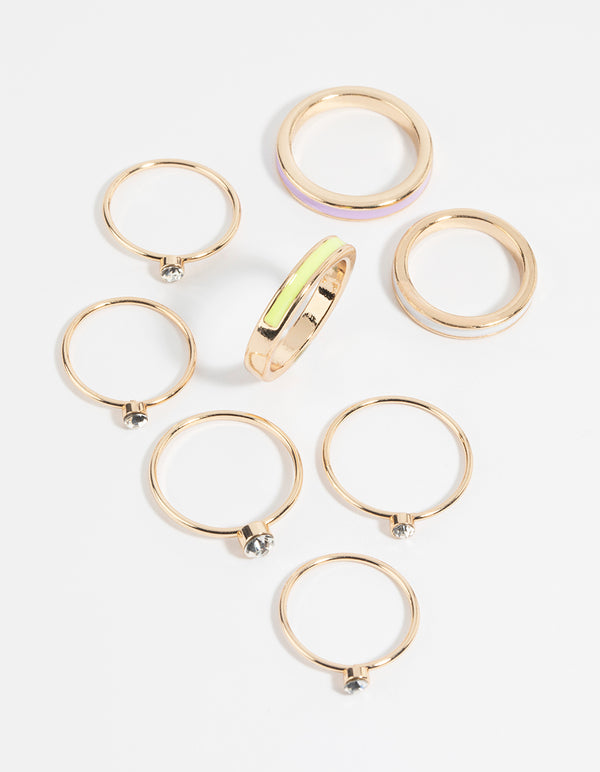 Gold Enamel Band Ring Pack