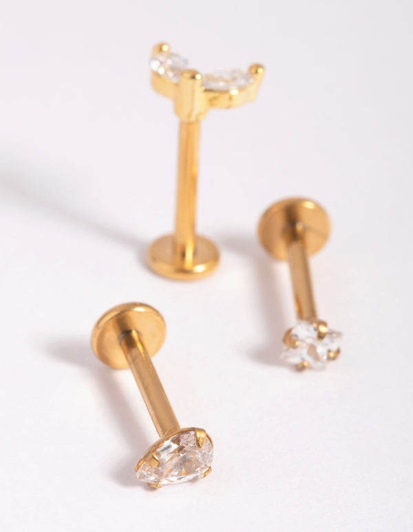 Gold Plated Titanium Cubic Zirconia Flat Back Pack