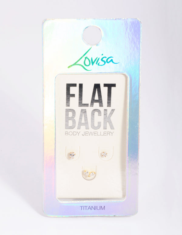 Gold Plated Titanium Cubic Zirconia Flat Back Pack