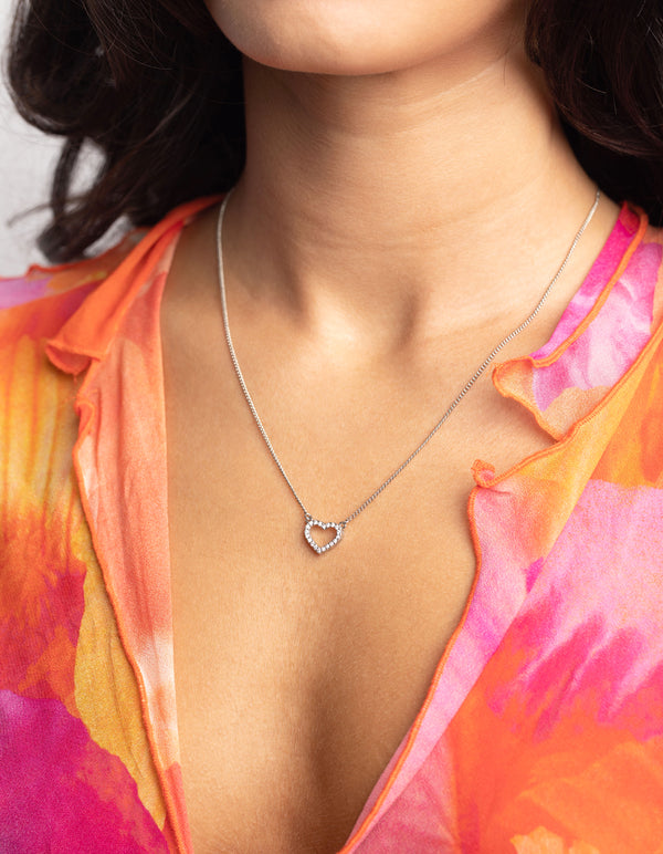 Silver Cubic Zirconia Heart Necklace