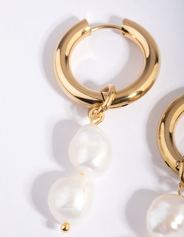 Gold Plated Surgical Steel Drop Earrings with Freshwater Pearls