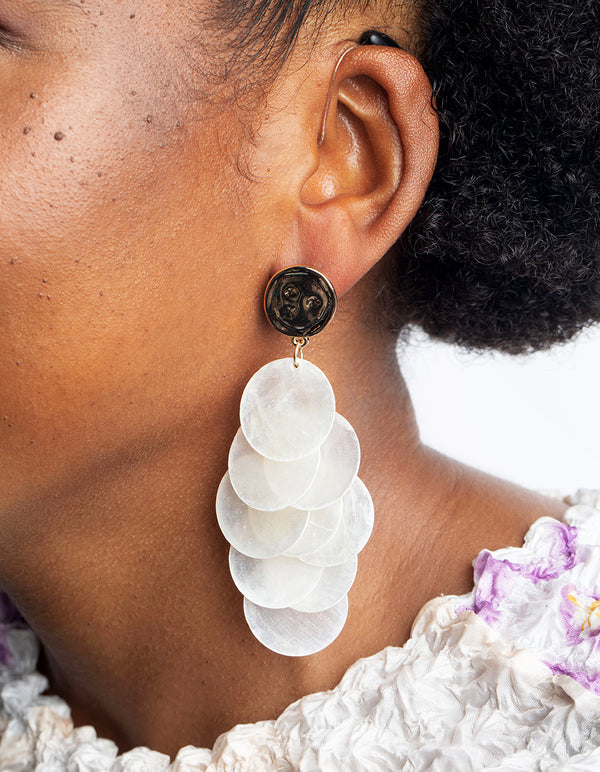White Genuine Shell Cascading Drop Earrings