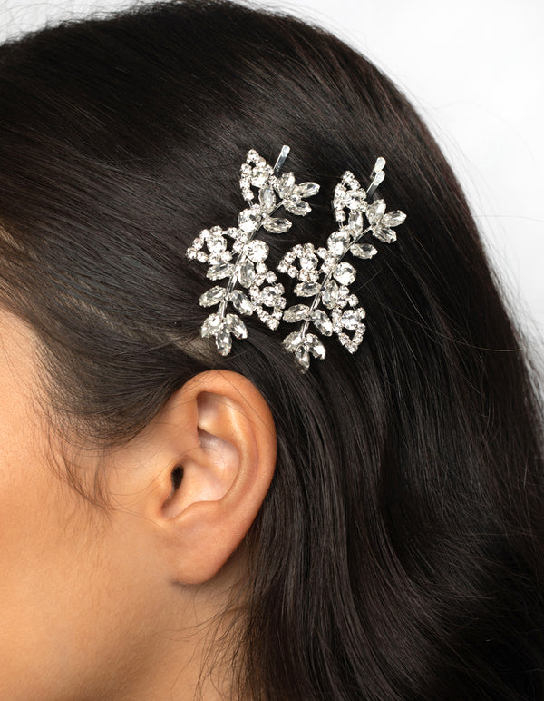 Silver Navette Diamante Hair Slide Pack