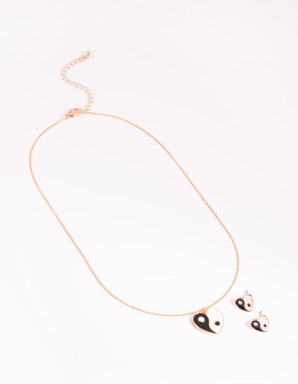 Black & White Yin Yang Necklace & Stud Earrings