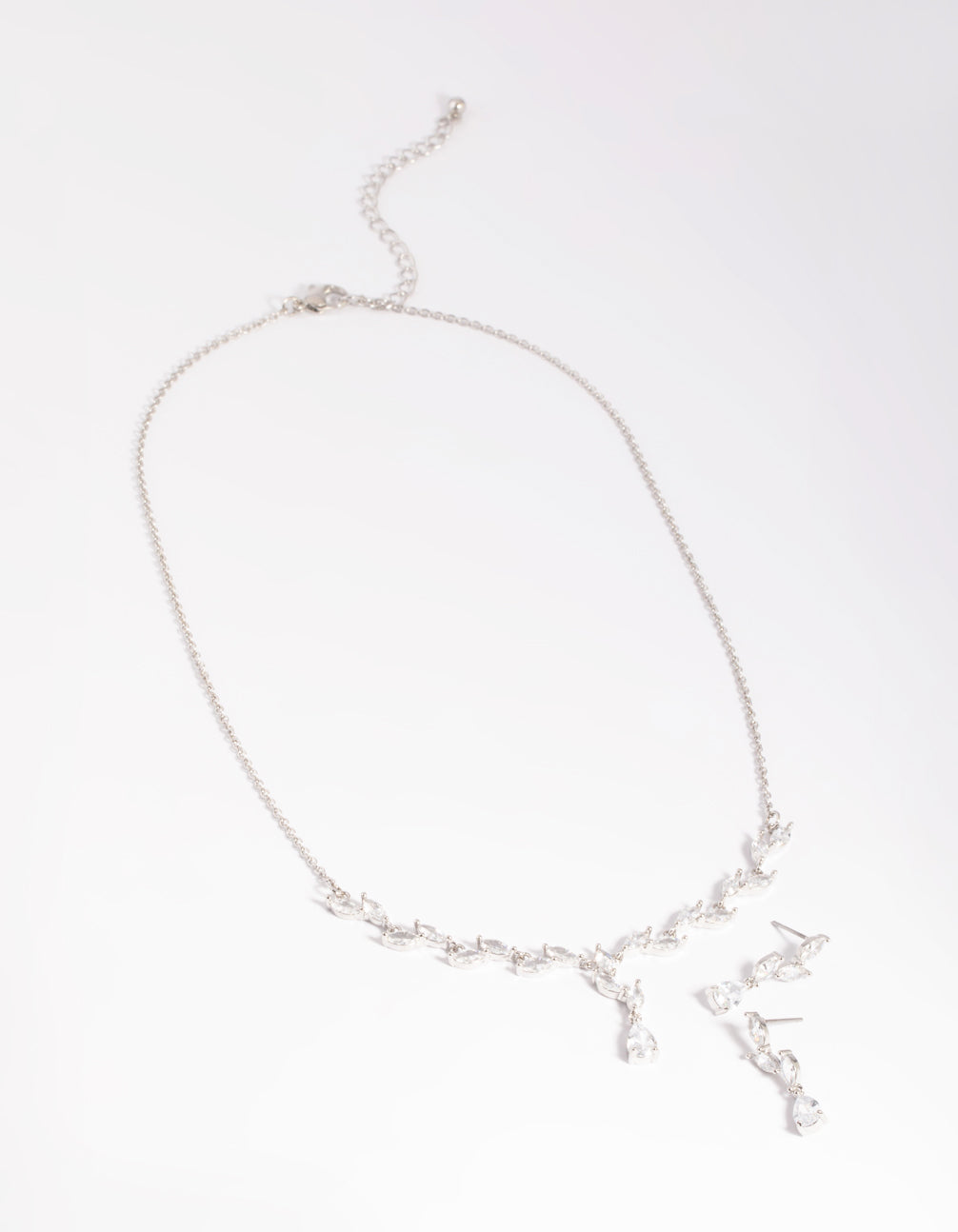 Silver Diamond Simulant Vine Necklace & Earrings Set