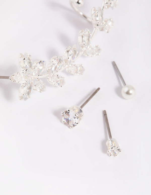 Silver Cubic Zirconia Vine Cuff Earring 4-Pack