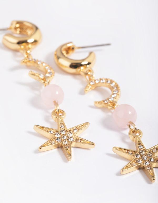 Gold Plated Semi-Precious Celestial Drop Earrings