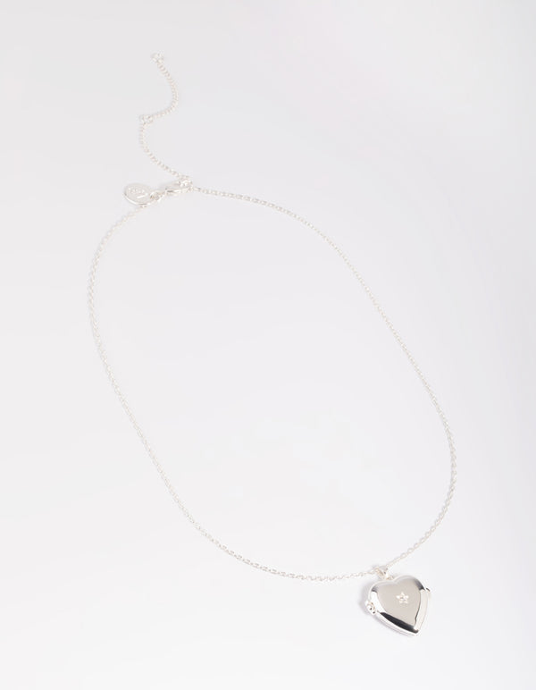 Silver Plated Cubic Zirconia Heart Locket Necklace