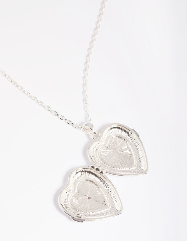 Silver Plated Cubic Zirconia Heart Locket Necklace