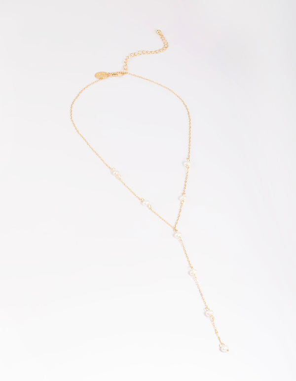Gold Plated Freshwater Pearl Lariat Necklace
