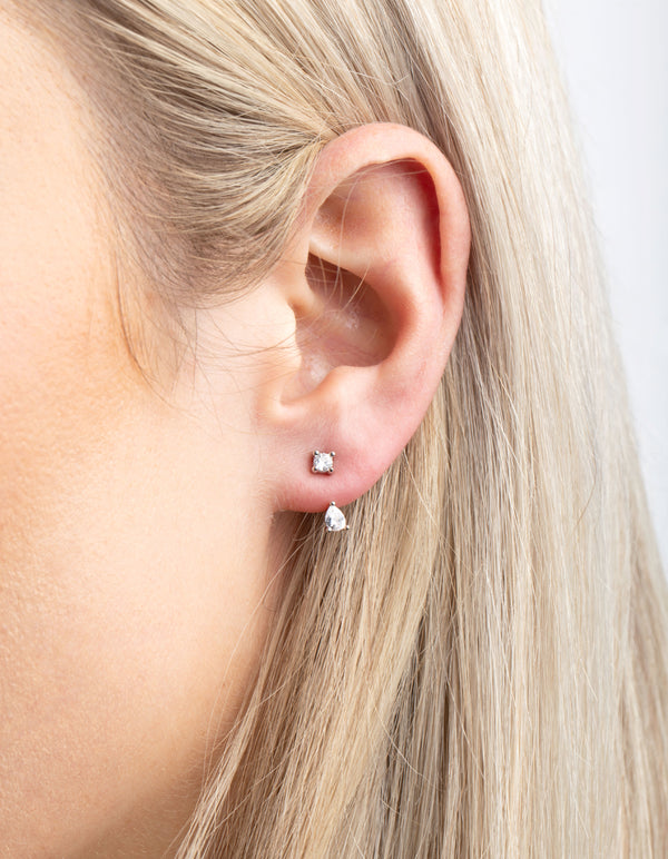 Silver Cubic Zirconia Teardrop Jacket Earrings