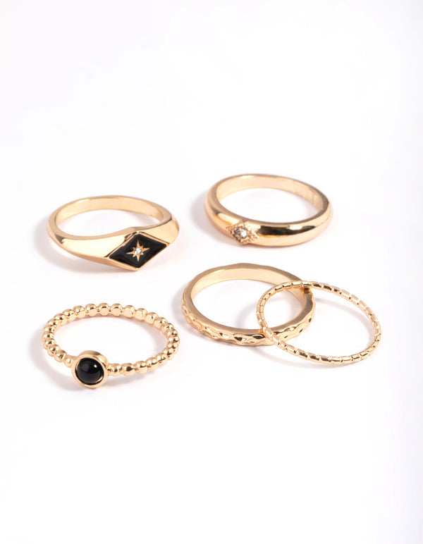Black Enamel Signet Ring 4-Pack
