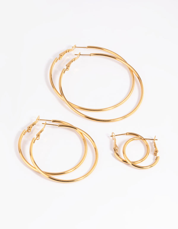 Waterproof Gold Plated Stainless Steel Thin Hoop Earring Pack