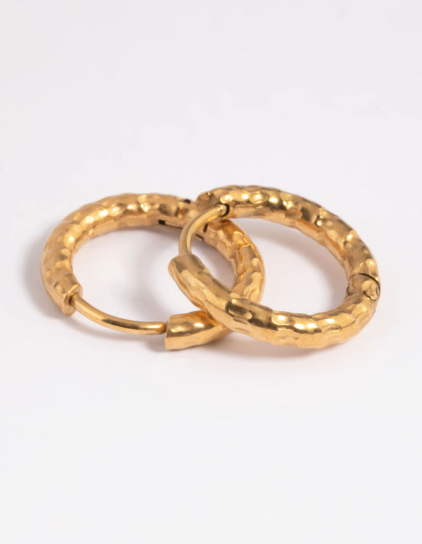 Waterproof Gold Plated Stainless Steel Molten Huggie Hoop Earrings