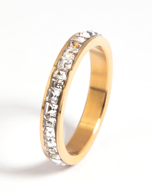 Waterproof Gold Plated Stainless Steel Cubic Zirconia Ring