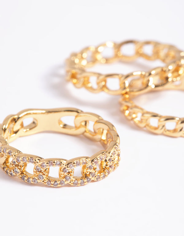 Gold Plated Cubic Zirconia Chain Ring Pack