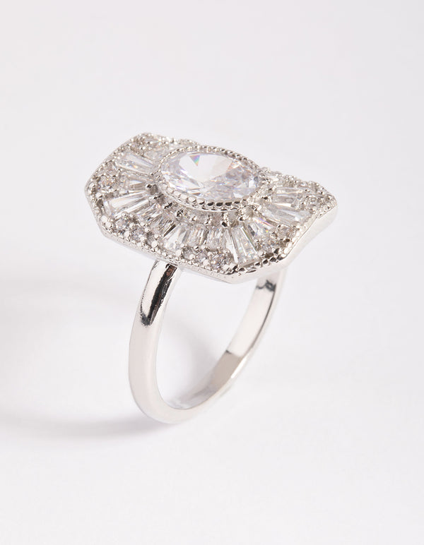 Rhodium Cubic Zirconia Princess Cut Ring