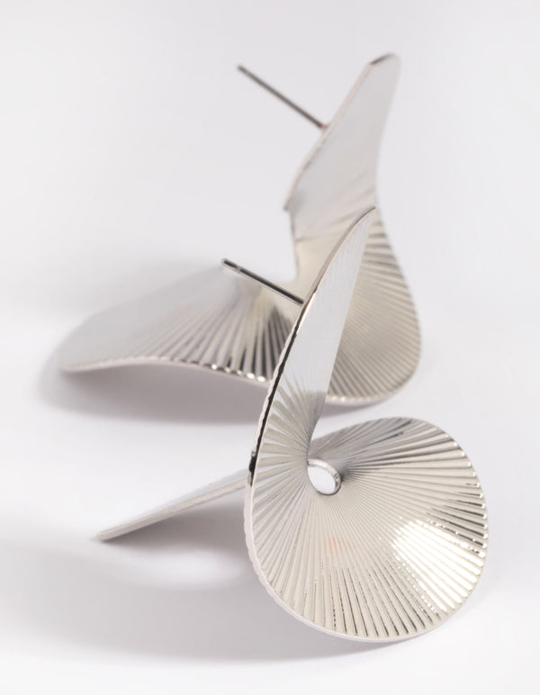 Silver Twisted Fan Stud Earrings