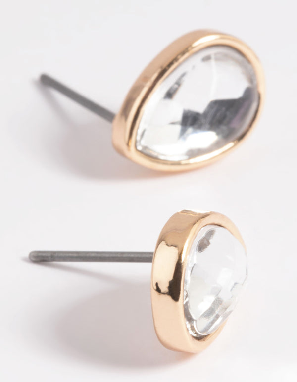 Gold Diamante Pear Stud Earrings