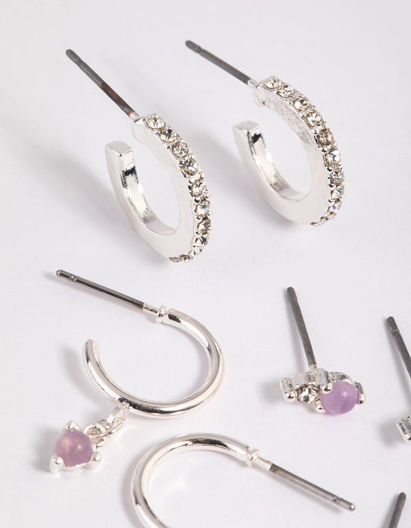 Purple Amethyst Diamante Earring Stack Pack