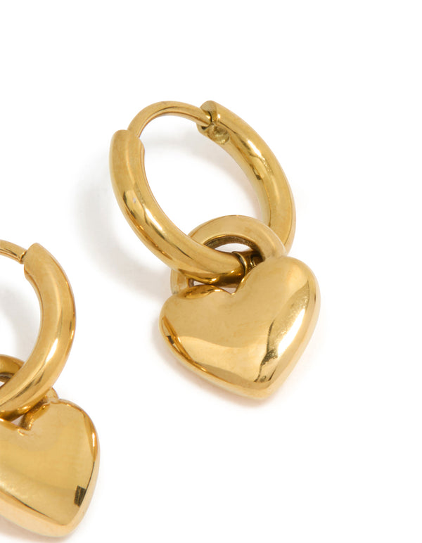 Gold Plated Surgical Steel Chunky Heart Huggie Hoop Earrings