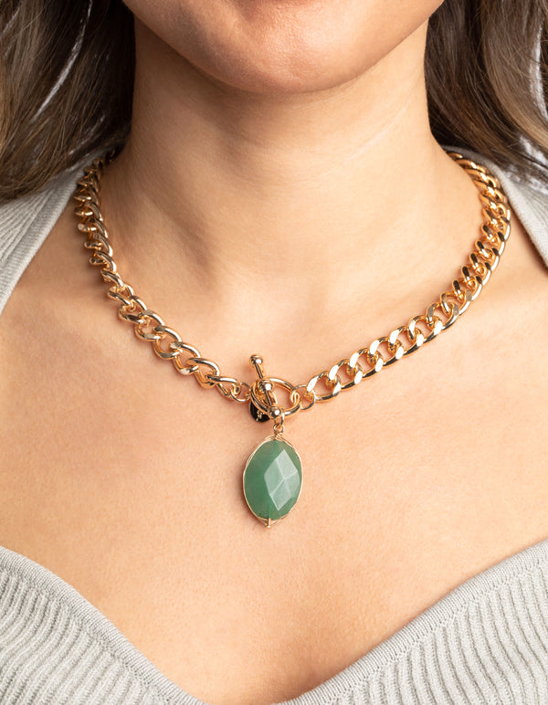 Gold Semi-Precious Stone Fob Necklace