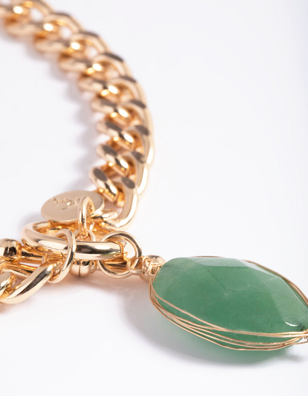 Gold Semi-Precious Stone Fob Necklace