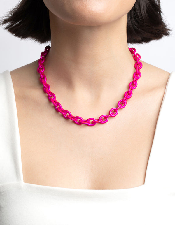 Matte Pink Chain Necklace