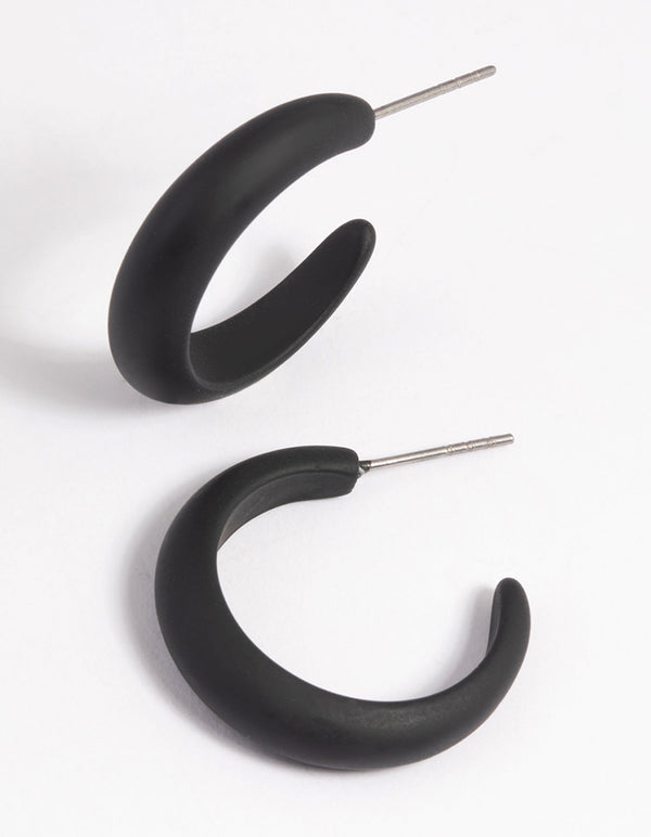 Matte Black Coated Metal Huggie Hoop Earrings