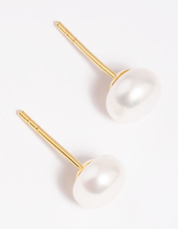 Gold Plated Sterling Silver Freshwater Pearl Stud Earrings