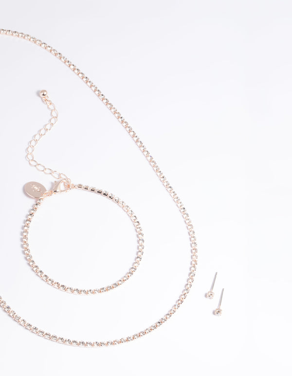 Rose Gold Diamante Necklace Bracelet & Earrings Set