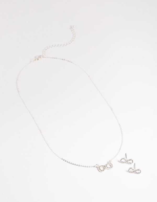 Silver Diamante Infinity Necklace & Earrings Set