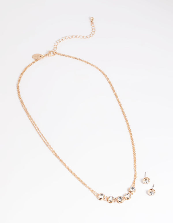 Gold Diamante Chain Necklace & Earrings Set