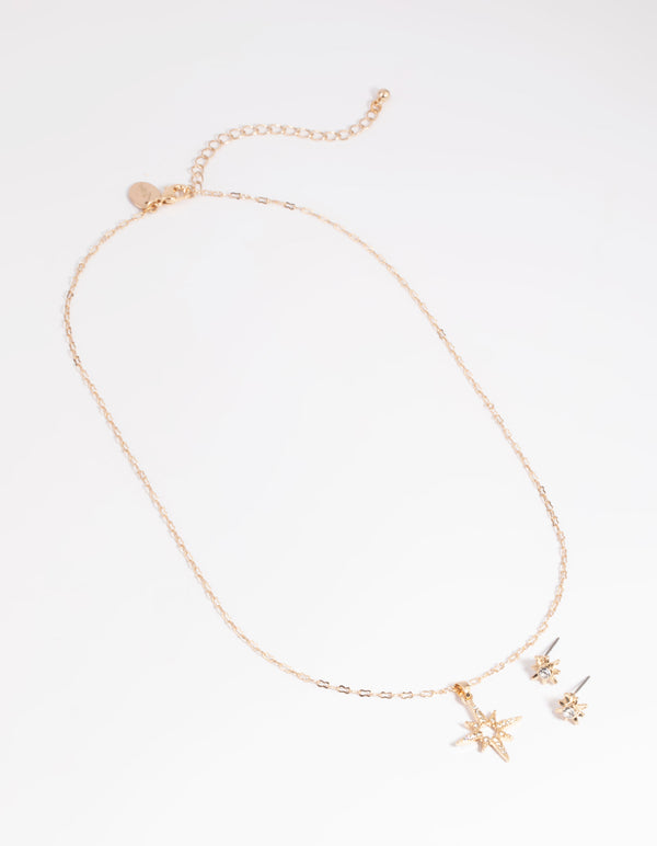 Gold Celestial Diamante Necklace & Earrings Set