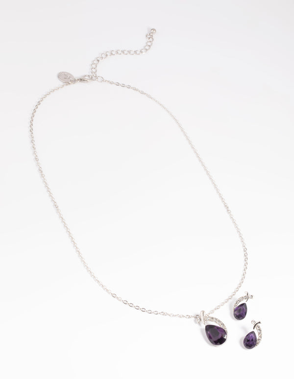 Purple Pear Stone Necklace & Earrings Set