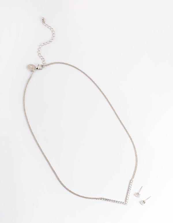 Silver Cubic Zirconia Necklace & Stud Earrings
