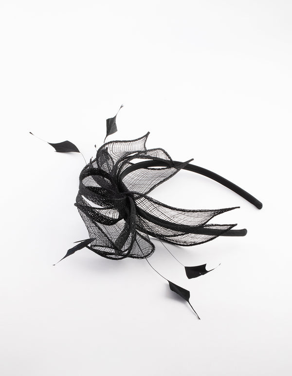 Black Sinamay Black Feather Leaf Fascinator