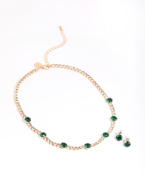 Gold Facet Stone Earrings & Necklace