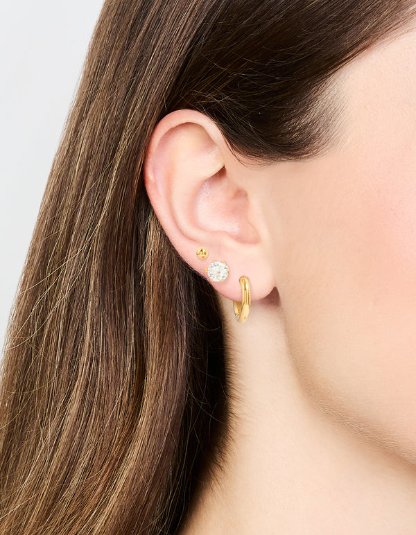 Waterproof Gold Plated Stainless Steel Cubic Zirconia Stud & Huggie Earring Pack