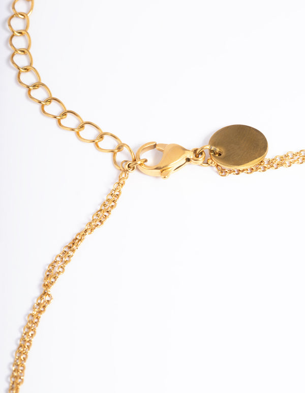 Waterproof Gold Plated Stainless Steel Dainty Freshwater Pearl Double Layer Necklace