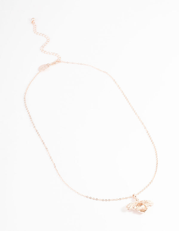 Rose Gold Diamante Bee Necklace