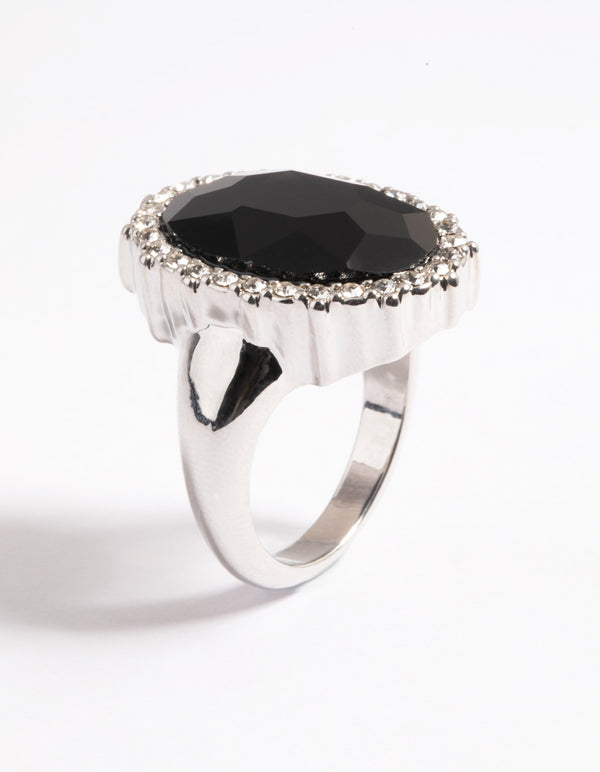 Silver Large Oval with Halo Ring