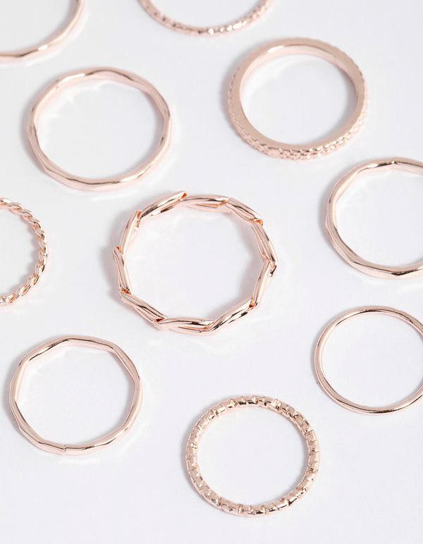 Rose Gold Fine Mix Band Ring Pack